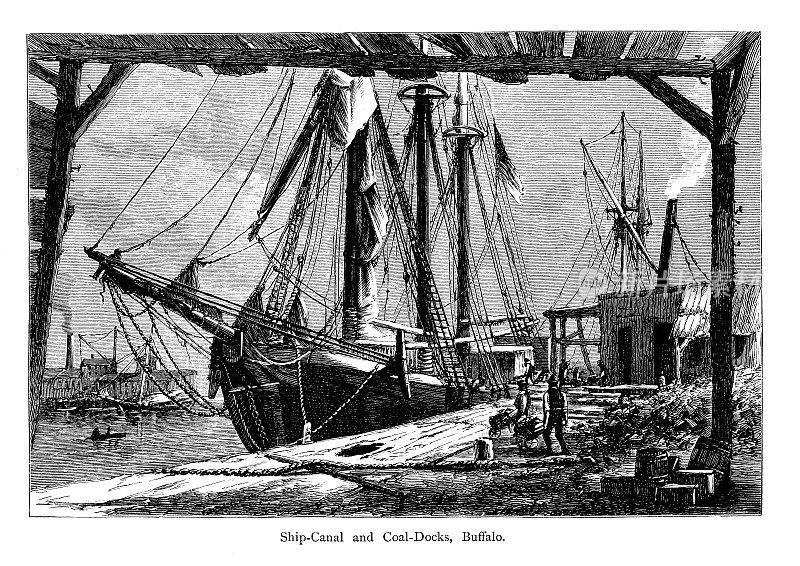 船运河和煤炭码头，纽约|历史插图